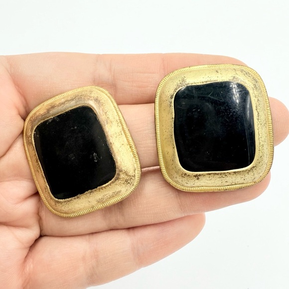 Vintage Gold Enamel Designer Earrings - Picture 2 of 5